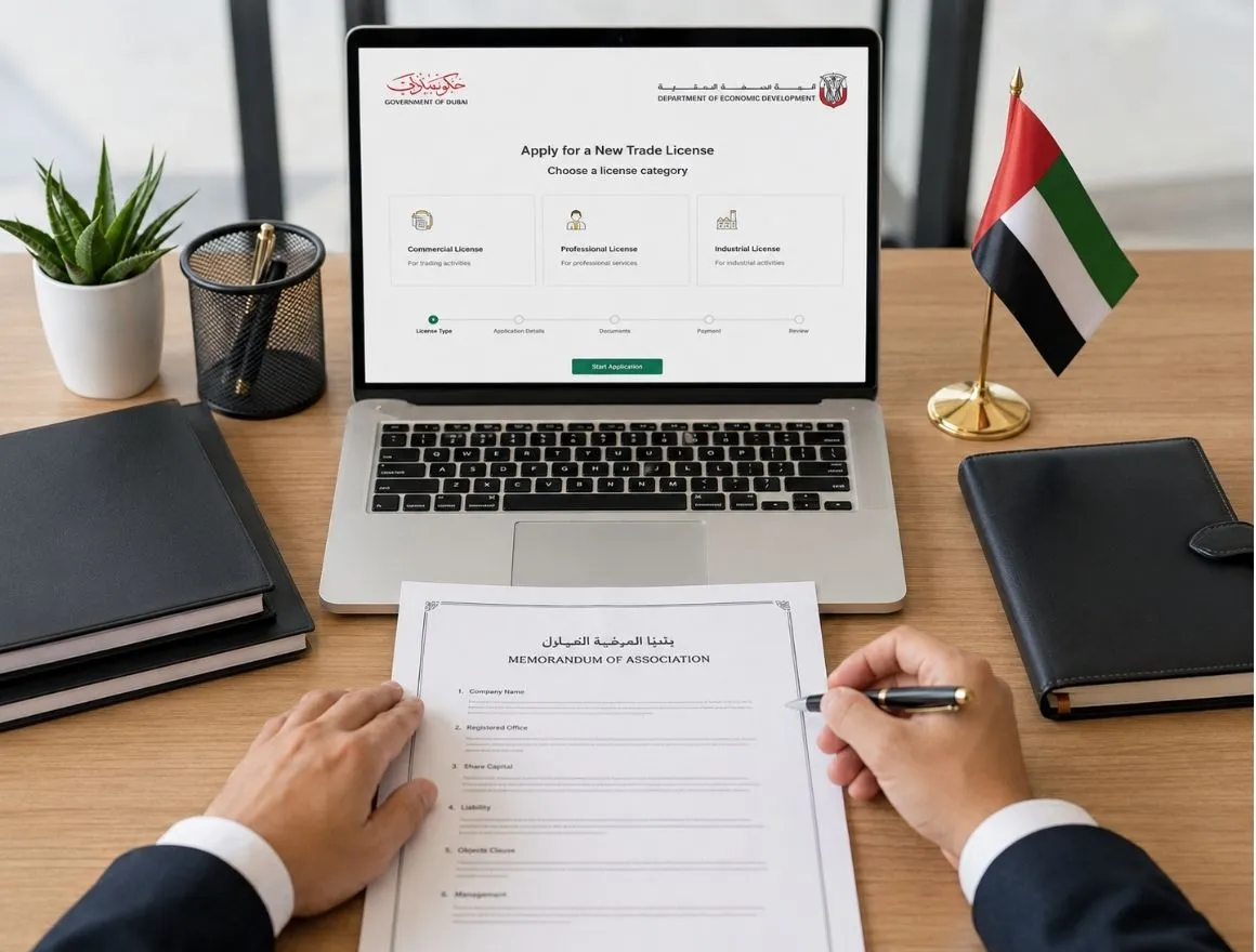 Company formation UAE — consultant reviewing trade license application — Modest Consulting Services